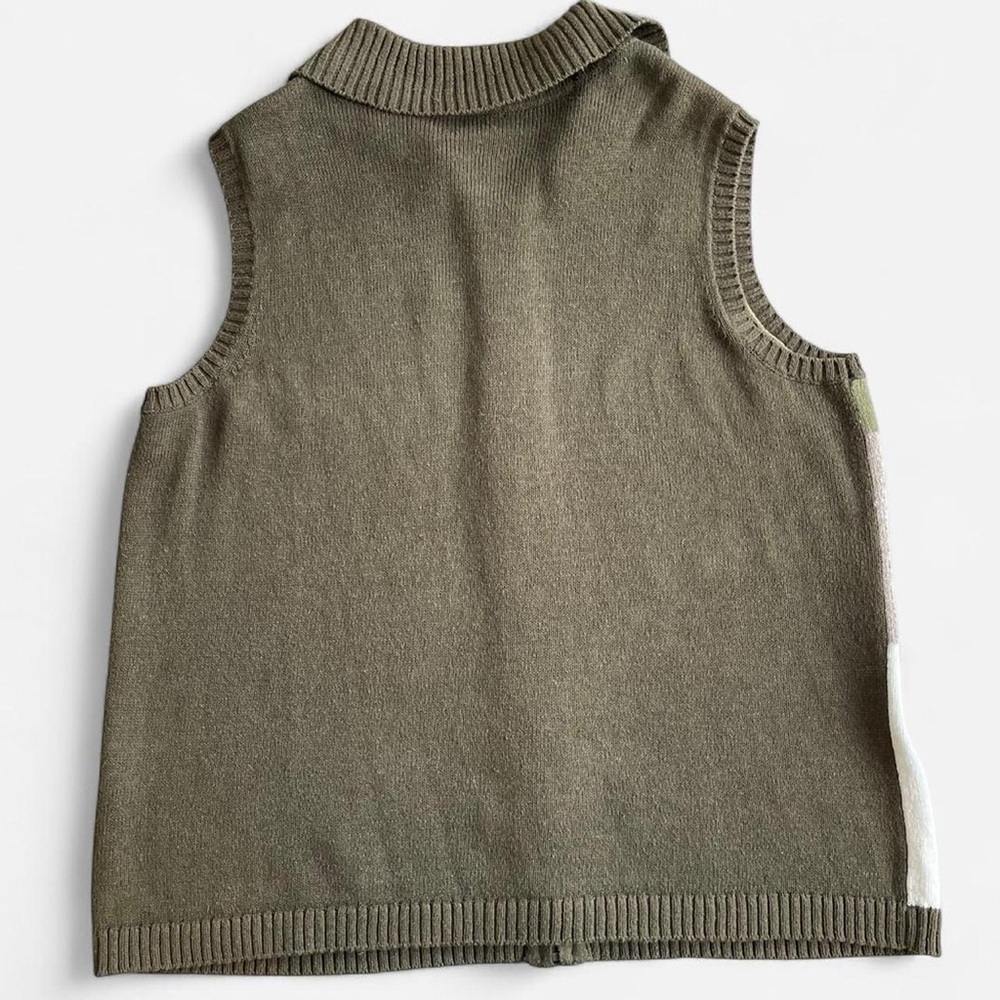CJ Banks Green & Tan Tone Knit Embroidered Christmas Winter Snowman Sweater Vest - Picture 7 of 8